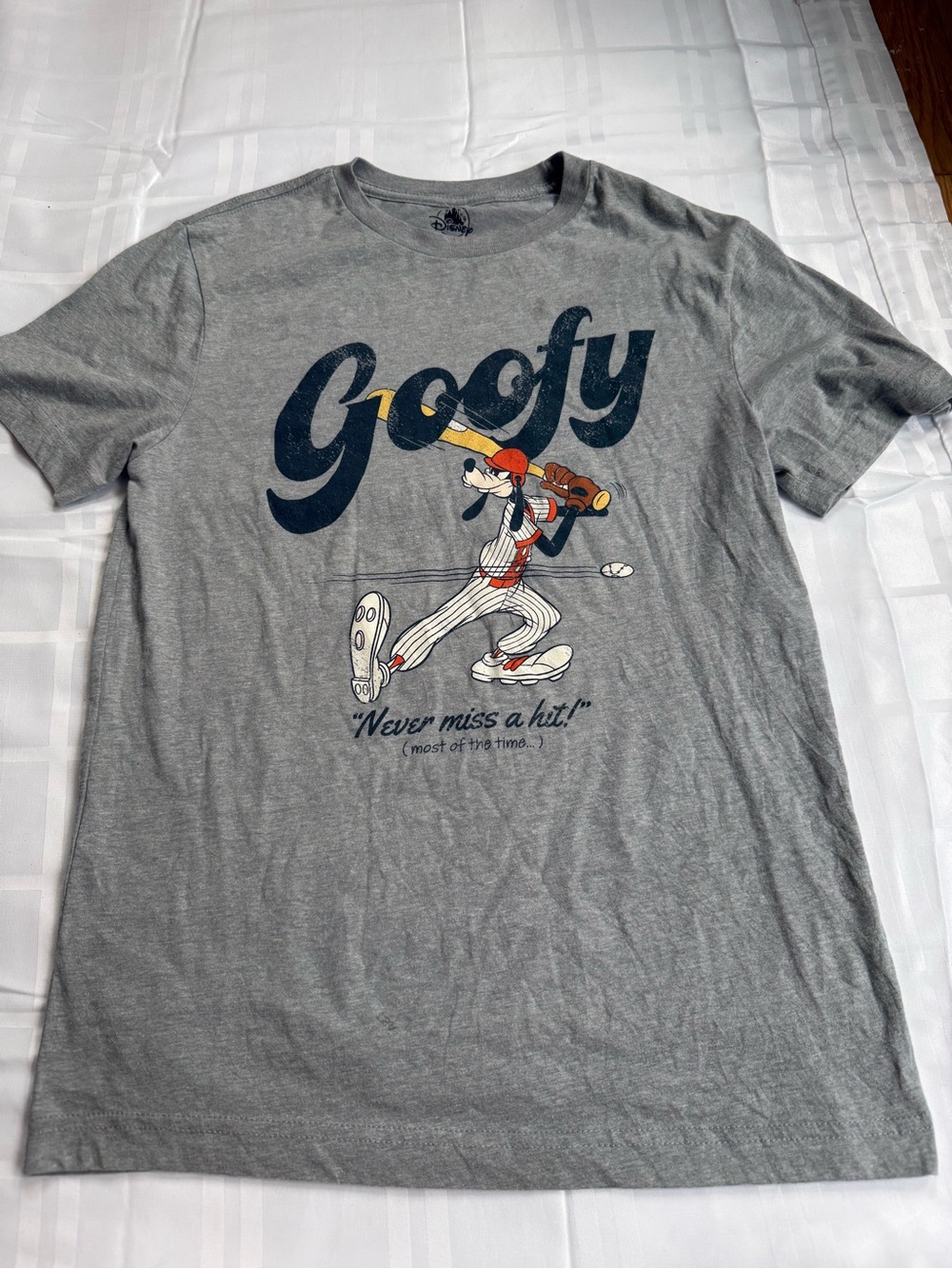 Disney Goofy Baseball Graphic Tee - Gray with Navy & Red Accents